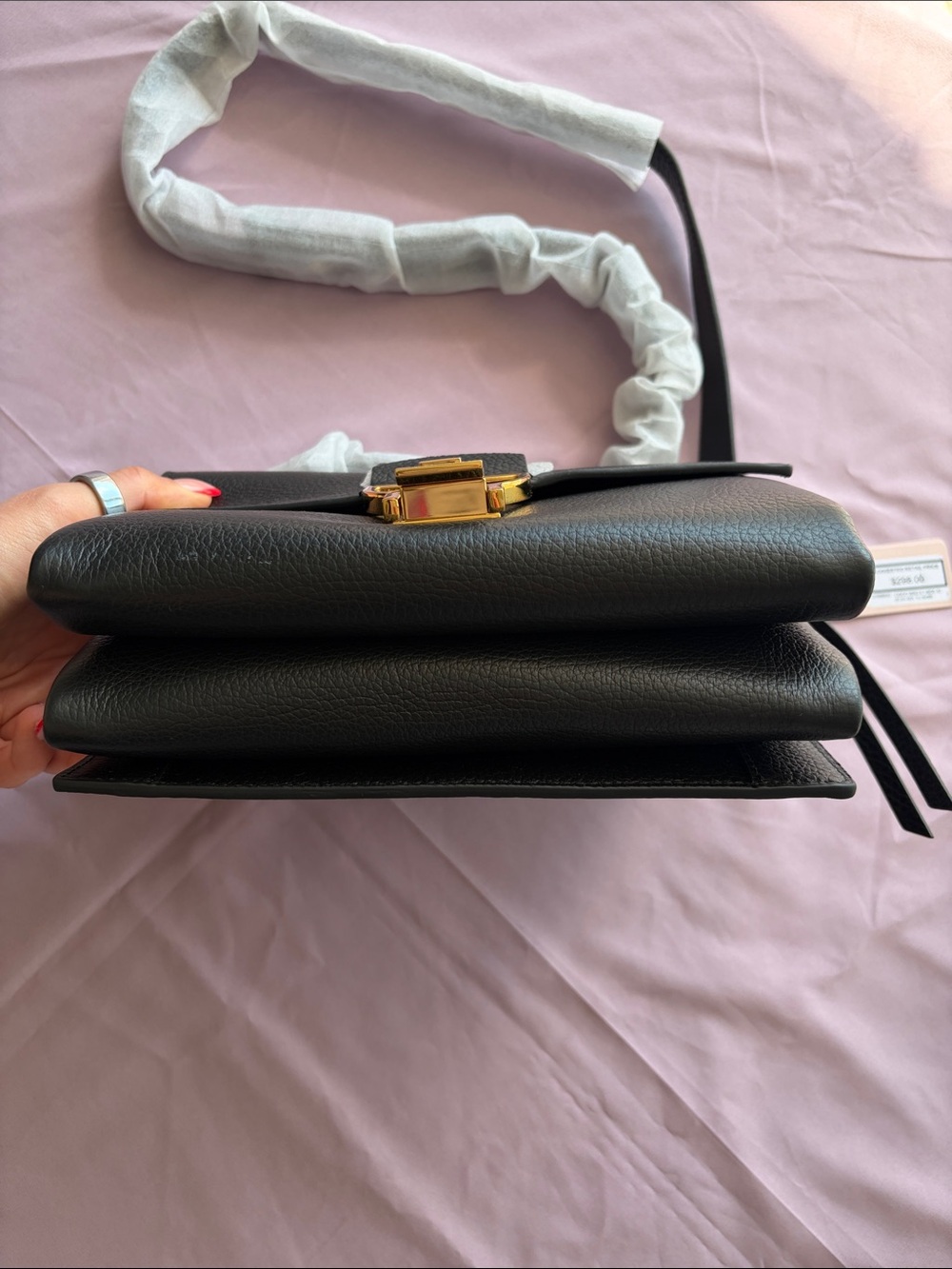 Coccinelle Black Pebble Leather Crossbody Bag with Gold Buckle - Picture 4 of 13